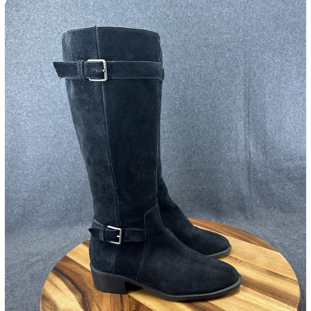 Cole Haan Women's 7B Black Suede Leather Putnam Weatherproof Knee Boot Riding